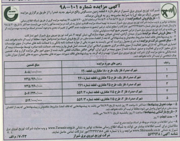 آگهی مزایده ،مزایده فروش 5 قطعه زمین مسکونی