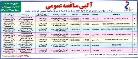 آگهی مناقصه عمومی ,مناقصه پالت پلاستیکی و ...
