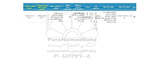 مناقصه ، مناقصه خرید ملزومات مصرفی پزشکی... گروه بیست و یکم 