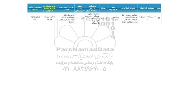 مناقصه ، مناقصه خرید ملزومات مصرفی پزشکی ( گروه دوم)