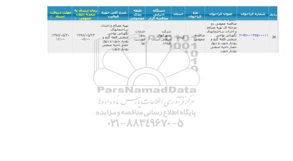 مناقصه ،مناقصه عمومی دو مرحله ای تهیه مصالح و احداث ساختمانهای نگهبانی 