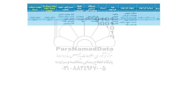 مناقصه, مناقصه احداث مرکز خدمات جامع سلامت