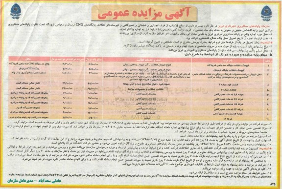 آگهی مزایده عمومی, مزایده بهره برداری از منافع 11 باب از غرف تجاری و خدماتی