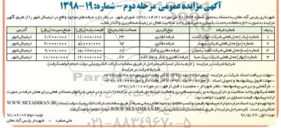 مزایده, مزایده اجاره غرفه های - مرحله دوم