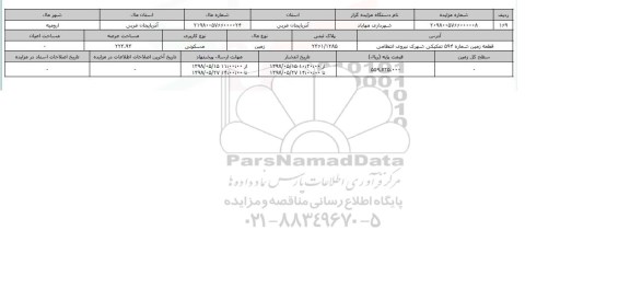 مزایده ، زمین مسکونی عرصه 223.93