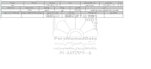 مزایده ، مزایده زمین مسکونی عرصه 192.47