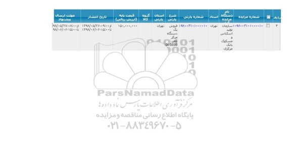 مزایده ، مزایده فروش یک دستگاه مرکز تلفن