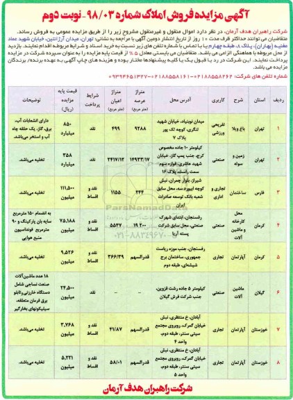 مزایده ،مزایده فروش املاک کاربری تفریحی ورزشی نوبت دوم
