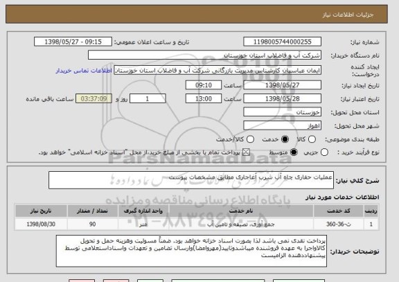استعلام عملیات حفاری چاه آب شرب آغاجاری مطابق مشخصات پیوست