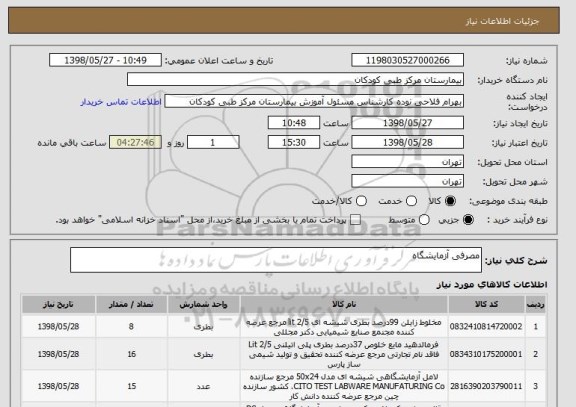 استعلام مصرفی آزمایشگاه