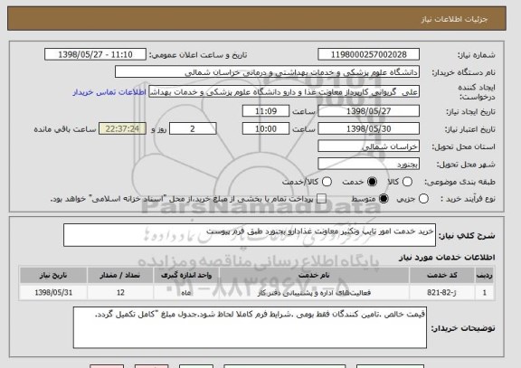 استعلام خرید خدمت امور تایپ وتکثیر معاونت غذادارو بجنورد طبق فرم پیوست 