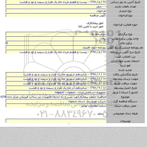 مناقصه انتخاب پیمانکارجهت نصب و راه اندازی تجهیزات زیر ساخت فیزیکی مرکز داده ۱۷۱۷/۹۸