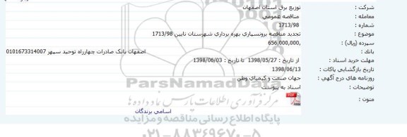 مناقصه عمومی, تجدید مناقصه برونسپاری بهره برداری 