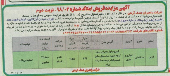 مزایده ،مزایده فروش املاک کاربری تجاری و اداری نوبت دوم