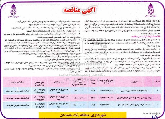 آگهی مناقصه , مناقصه پیاده روسازی خیابان و...