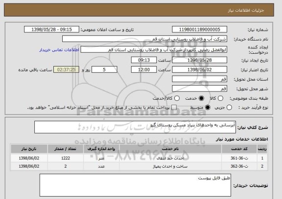 استعلام آبرسانی به واحدهای بنیاد مسکن روستای گیو