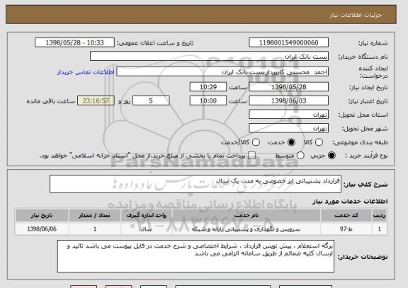 استعلام قرارداد پشتیبانی ابر خصوصی به مدت یک سال