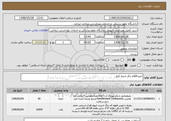 استعلام خریداقلام ذکر شده دارو