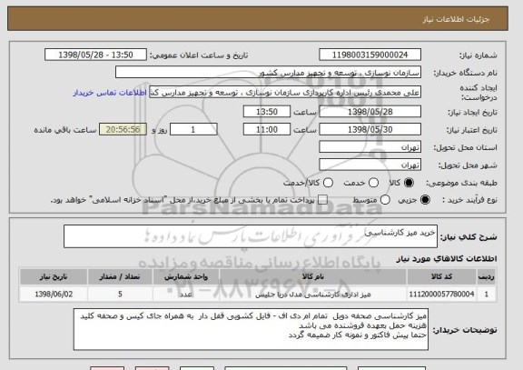 استعلام خرید میز کارشناسی 