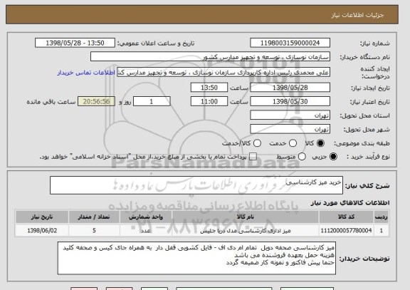 استعلام خرید میز کارشناسی 