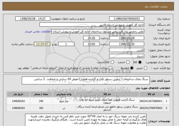 استعلام  سنگ نمای ساختمان ( تراورتن سیلور تکاب و گرانیت هلویی) عرض 40 سانتی و ضخامت  2 سانتی 