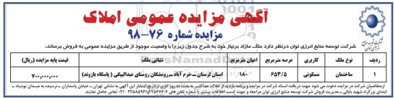 آگهی مزایده ,مزایده فروش ملک مازاد کاربری مسکونی