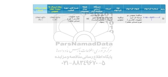 مناقصه, مناقصه خرید تجهیزات کلاسی میز و صندلی معلم