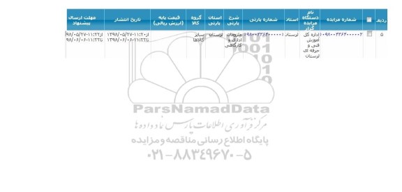 مزایده ، مزایده ملزومات اداری و کارگاهی