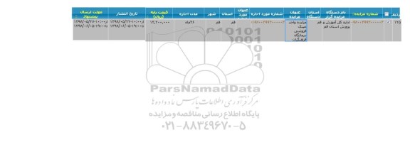 مزایده,  مزایده واحد عینک فروشی درمانگاه فرهنگیان 