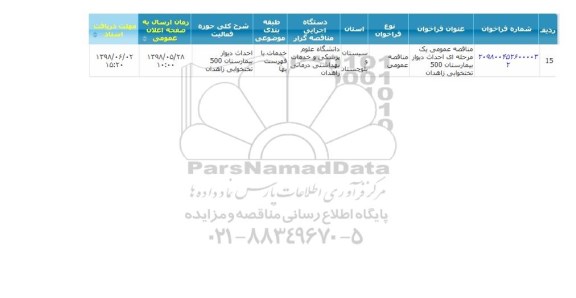 مناقصه, مناقصه احداث دیوار بیمارستان 500 تختخوابی 