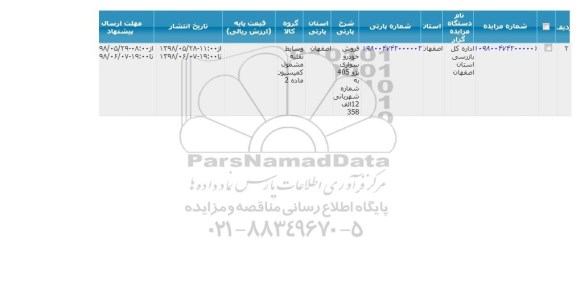 مزایده,مزایده فروش خودرو سواری پژو 405