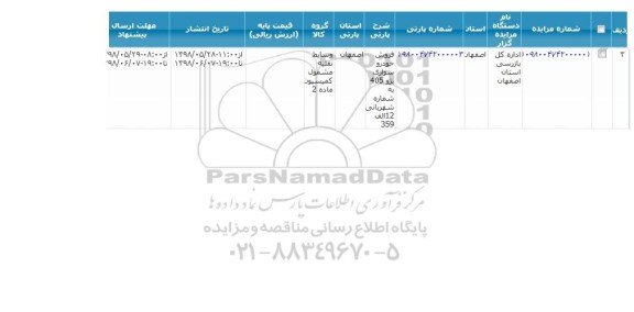 مزایده,مزایده فروش خودرو سواری پژو 405