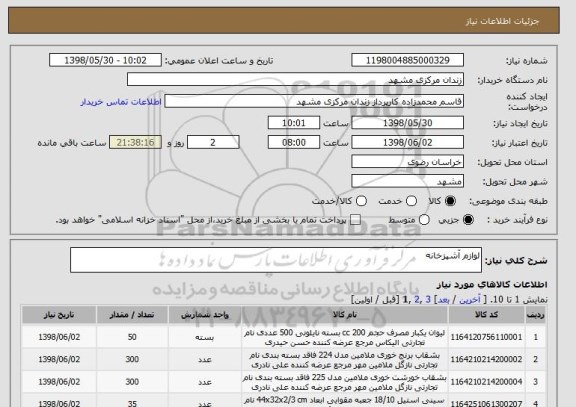 استعلام لوازم آشپزخانه 