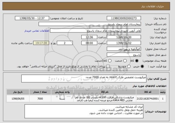 استعلام میکروست تخصصی مارک vivent به تعداد 7000 عدد-