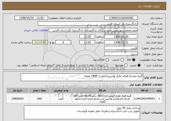 استعلام گیره دوشاخ فلزی- مارک واشین(اصلی)- 1500 جعبه