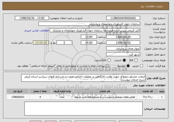 استعلام انتخاب مشاور ذیصلاح، جهت نظارت کارگاهی بر عملیات اجرایی مرمت و بازسازی قنوات سراسر استان (برابر شرح خدمات پیوست)