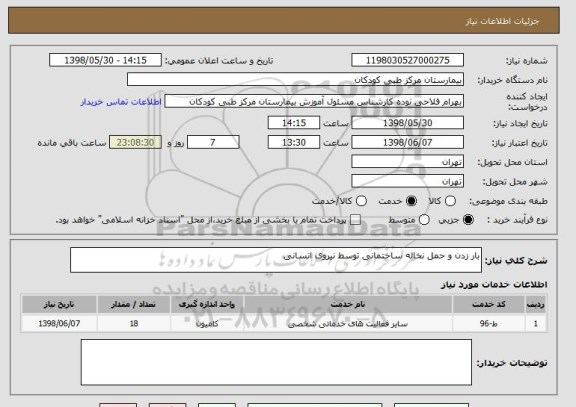 استعلام بار زدن و حمل نخاله ساختمانی توسط نیروی انسانی