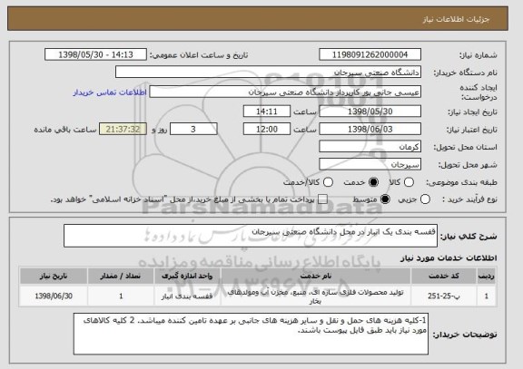 استعلام قفسه بندی یک انبار در محل دانشگاه صنعتی سیرجان 