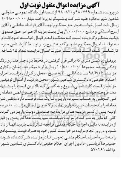 مزایده ،مزایده تعداد 95 شاخه پروفیل زد 