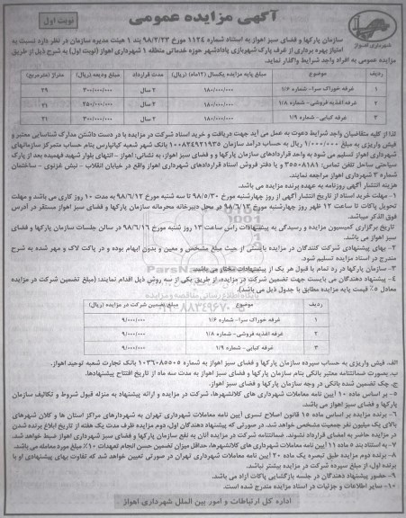 آگهی مزایده عمومی , مزایده امتیاز بهره برداری از غرفه پارک شهربازی