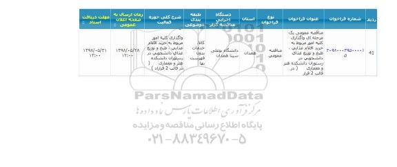 مناقصه, مناقصه  واگذاری کلیه امور مربوط به خرید اقلام غذایی