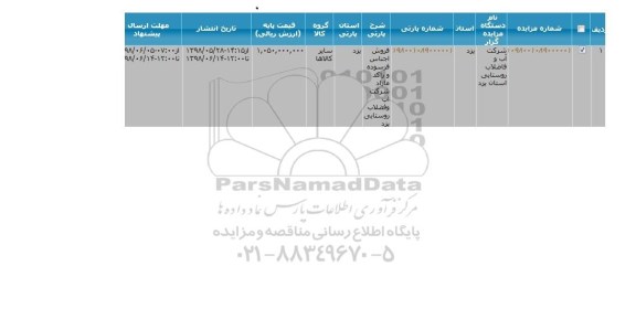 مزایده, مزایده فروش اجناس فرسوده و راکد مازاد
