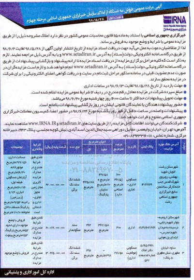 آگهی مزایده ،مزایده فروش املاک کابری مسکونی و اداری نوبت اول مرحله چهارم 