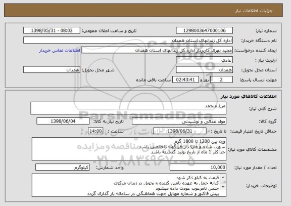 استعلام مرغ منجمد