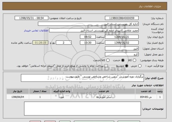 استعلام برگزاری دوره آموزشی "تدوین شاخص وشاخص نویسی " طبق پیوست 