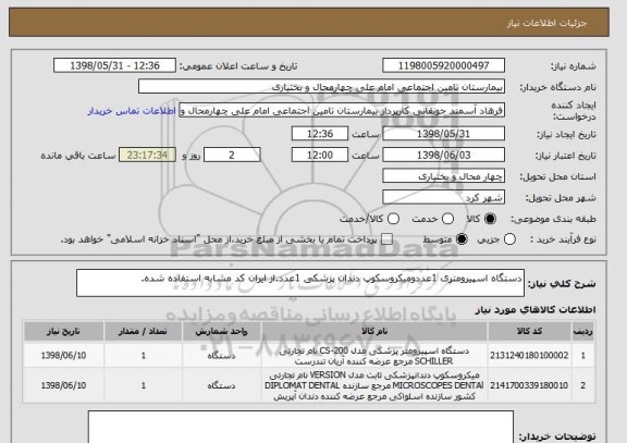 استعلام دستگاه اسپیرومتری 1عددومیکروسکوپ دندان پزشکی 1عدد.از ایران کد مشابه استفاده شده.