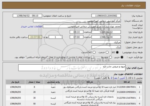 استعلام میوه و صیفی جات تازه