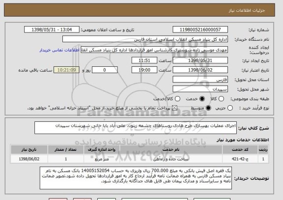 استعلام اجرای عملیات بهسازی طرح هادی روستاهای چشمه زیتون، علی آباد بابا خانی شهرستان سپیدان