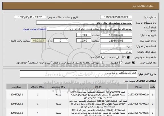 استعلام کیت آزمایشگاهی برندوایداس