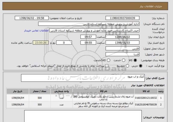 استعلام کیک و اب میوه